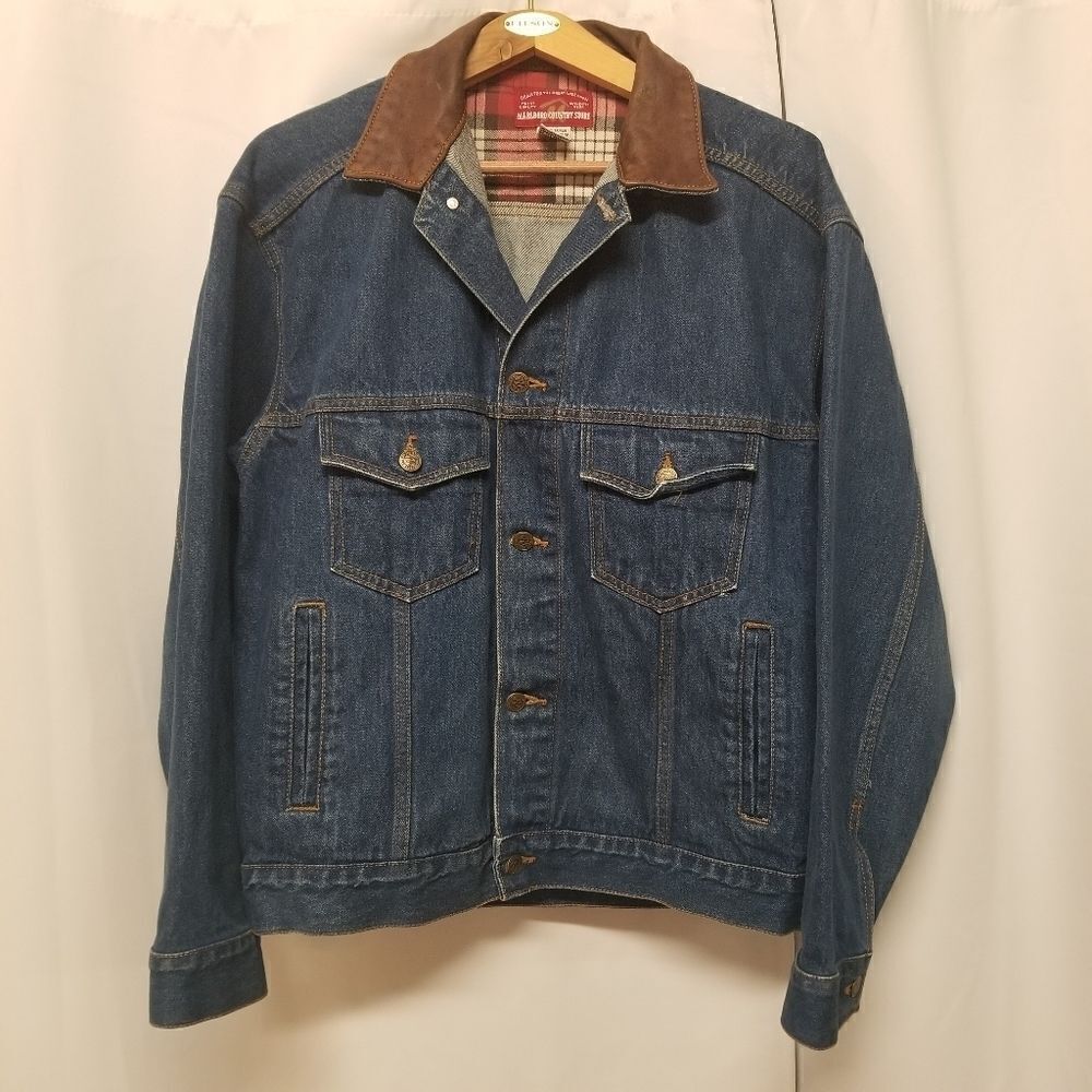 Vintage Marlboro County Store Denim Jean Trucker Jacket Men's‎ Md Cotton Leather